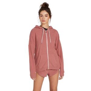 Zip-Front Hooded Sweatshirt - Dusty Rose